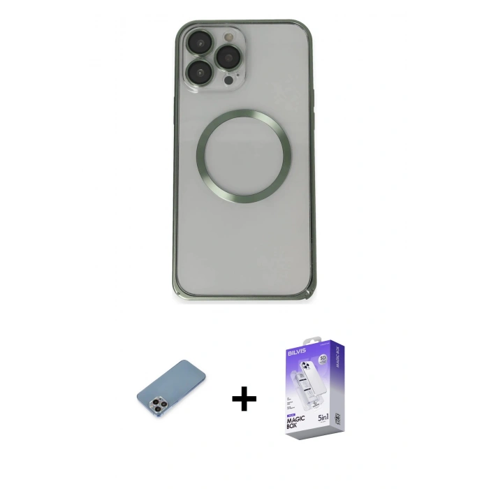 MARSİLYAN™- iPhone 13 Pro Max Kılıf Ahenk Işık Serisi - Siyah Bilvis 5in1 3D Magic Cam Ekran Koruyucu + Shine Kamera Lens Koruma Cam - GI
