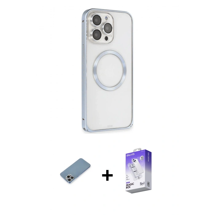 MARSİLYAN™- iPhone 13 Pro Max Kılıf Ahenk Işık Serisi - Siyah Bilvis 5in1 3D Magic Cam Ekran Koruyucu + Shine Kamera Lens Koruma Cam - GI