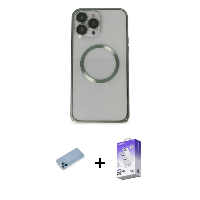 MARSİLYAN™- iPhone 13 Pro Max Kılıf Ahenk Işık Serisi - Siyah Bilvis 5in1 3D Magic Cam Ekran Koruyucu + Shine Kamera Lens Koruma Cam - MI