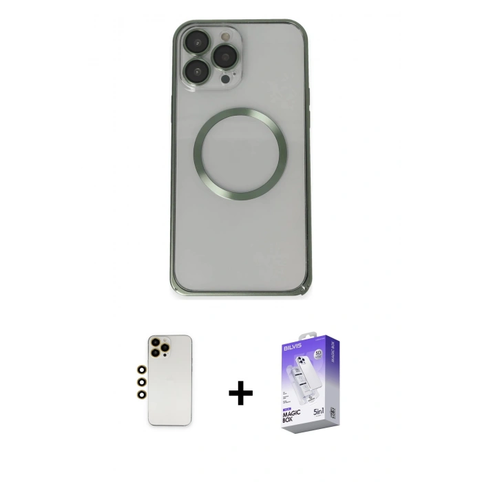 MARSİLYAN™- iPhone 13 Pro Max Kılıf Ahenk Işık Serisi - Siyah Bilvis 5in1 3D Magic Cam Ekran Koruyucu + Shine Kamera Lens - GD