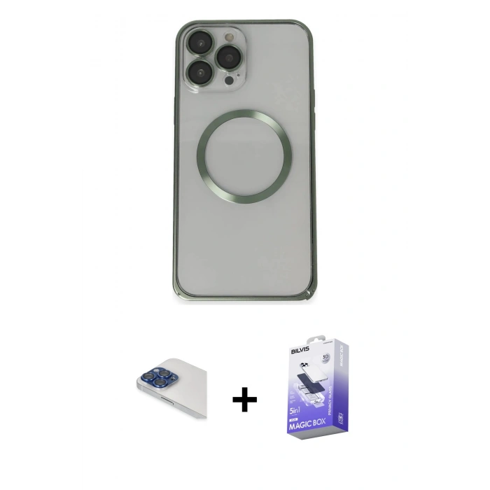 MARSİLYAN™- iPhone 13 Pro Max Kılıf Ahenk Işık Serisi - Siyah Bilvis 5in1 5D Magic Hayalet Cam Ekran Koruyucu + Pers Alüminyum Kamera Lens - LT