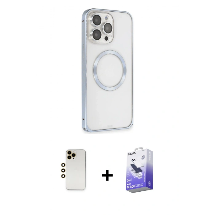 MARSİLYAN™- iPhone 13 Pro Max Kılıf Ahenk Işık Serisi - Siyah Bilvis 5in1 5D Magic Hayalet Cam Ekran Koruyucu + Shine Kamera Lens - GD