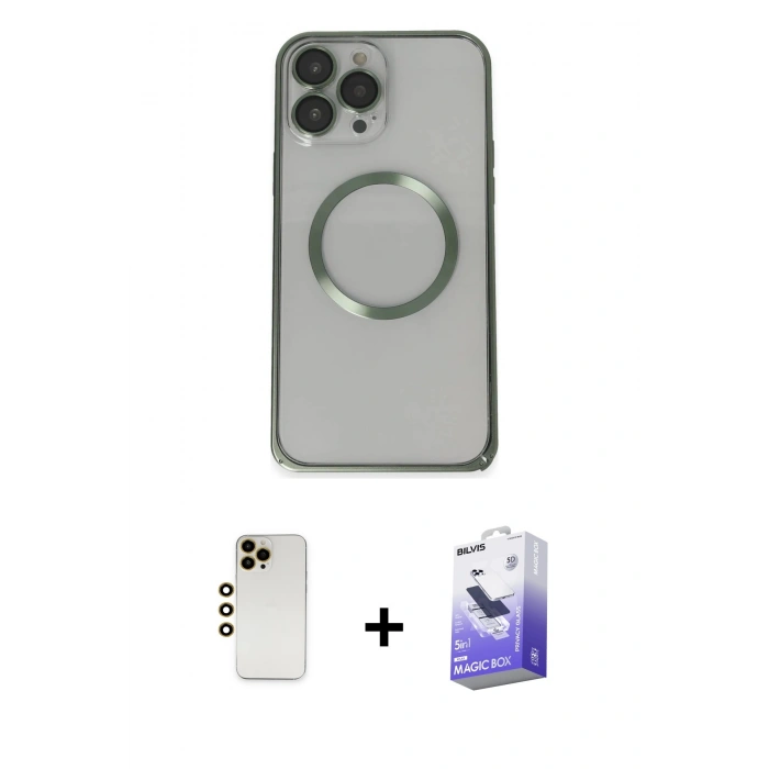 MARSİLYAN™- iPhone 13 Pro Max Kılıf Ahenk Işık Serisi - Siyah Bilvis 5in1 5D Magic Hayalet Cam Ekran Koruyucu + Shine Kamera Lens - GD