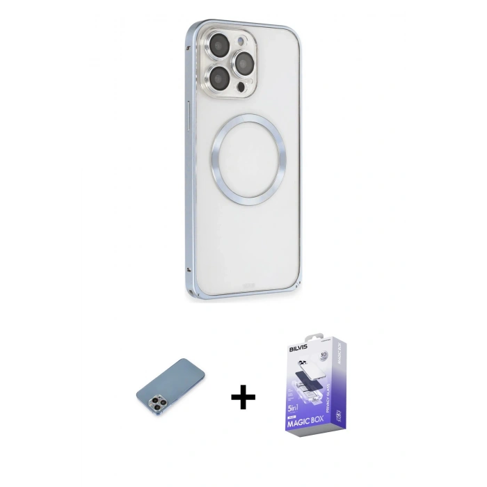 MARSİLYAN™- iPhone 13 Pro Max Kılıf Ahenk Işık Serisi - Siyah Bilvis 5in1 5D Magic Hayalet Cam Ekran Koruyucu + Shine Kamera Lens Koruma Cam - GI