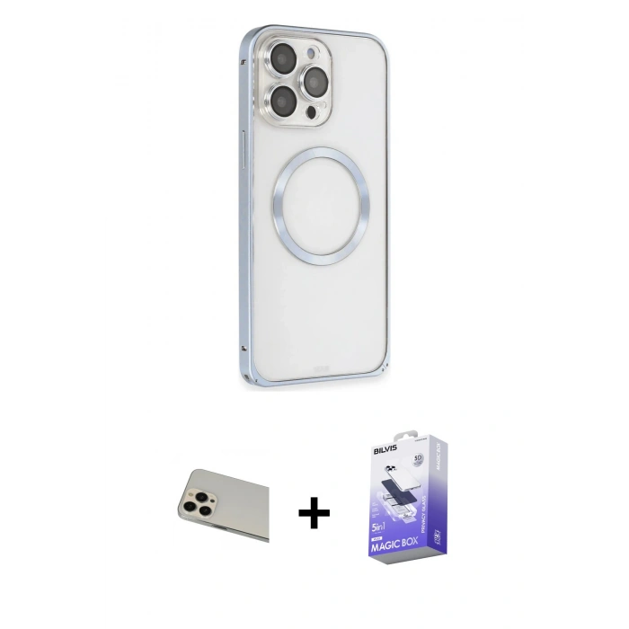 MARSİLYAN™- iPhone 13 Pro Max Kılıf Ahenk Işık Serisi - Siyah Bilvis 5in1 5D Magic Hayalet Cam Ekran Koruyucu + Rainbow Kamera Lens Koruma Cam - REGD