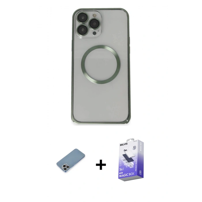 MARSİLYAN™- iPhone 13 Pro Max Kılıf Ahenk Işık Serisi - Siyah Bilvis 5in1 5D Magic Hayalet Cam Ekran Koruyucu + Shine Kamera Lens Koruma Cam - GI