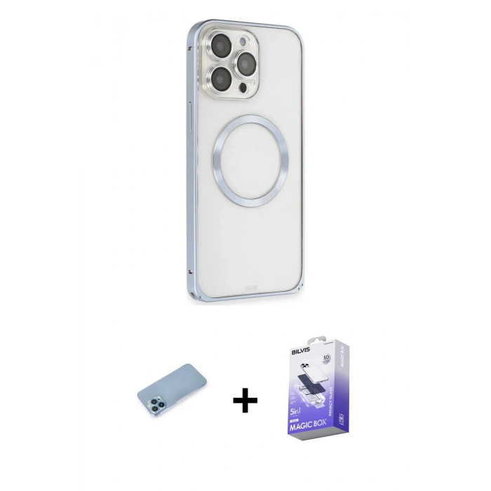 MARSİLYAN™- iPhone 13 Pro Max Kılıf Ahenk Işık Serisi - Siyah Bilvis 5in1 5D Magic Hayalet Cam Ekran Koruyucu + Shine Kamera Lens Koruma Cam - MI