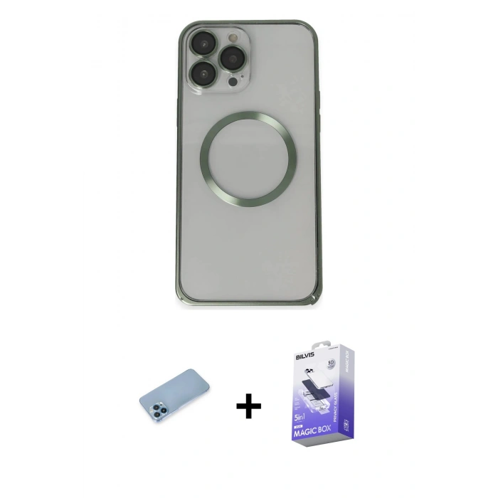 MARSİLYAN™- iPhone 13 Pro Max Kılıf Ahenk Işık Serisi - Siyah Bilvis 5in1 5D Magic Hayalet Cam Ekran Koruyucu + Shine Kamera Lens Koruma Cam - MI