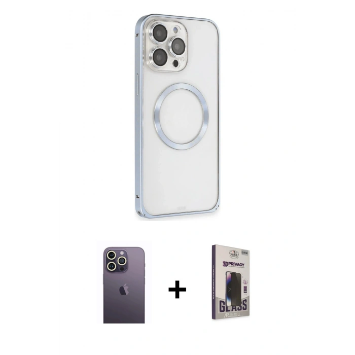 MARSİLYAN™- iPhone 13 Pro Max Kılıf Ahenk Işık Serisi - Siyah Bilvis Hayalet Cam Ekran Koruyucu + Neon Fosforlu Kamera Lens - BZ