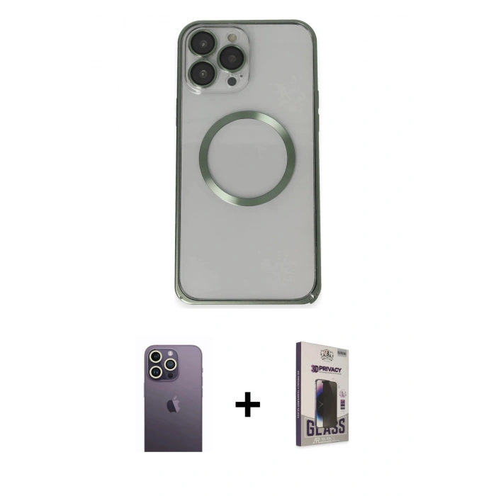 MARSİLYAN™- iPhone 13 Pro Max Kılıf Ahenk Işık Serisi - Siyah Bilvis Hayalet Cam Ekran Koruyucu + Neon Fosforlu Kamera Lens - BZ