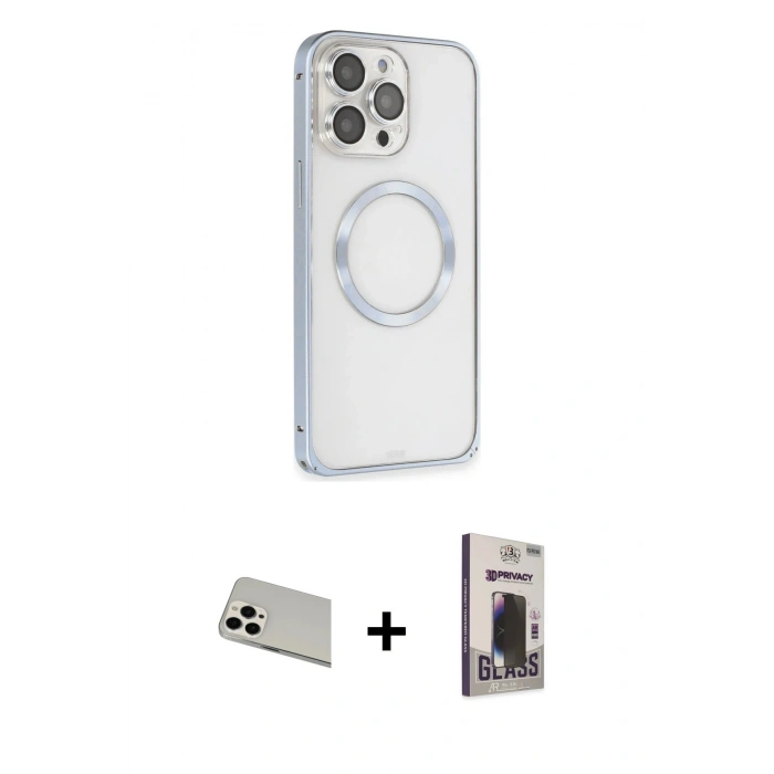 MARSİLYAN™- iPhone 13 Pro Max Kılıf Ahenk Işık Serisi - Siyah Bilvis Hayalet Cam Ekran Koruyucu + Rainbow Kamera Lens Koruma Cam - BZ