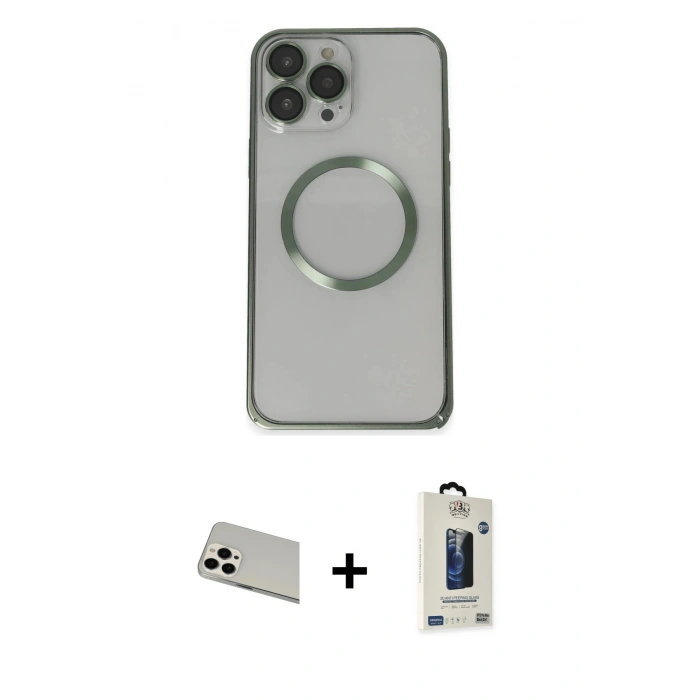 MARSİLYAN™- iPhone 13 Pro Max Kılıf Ahenk Işık Serisi - Siyah Bilvis Hayalet Cam Ekran Koruyucu + Rainbow Kamera Lens Koruma Cam - BZ