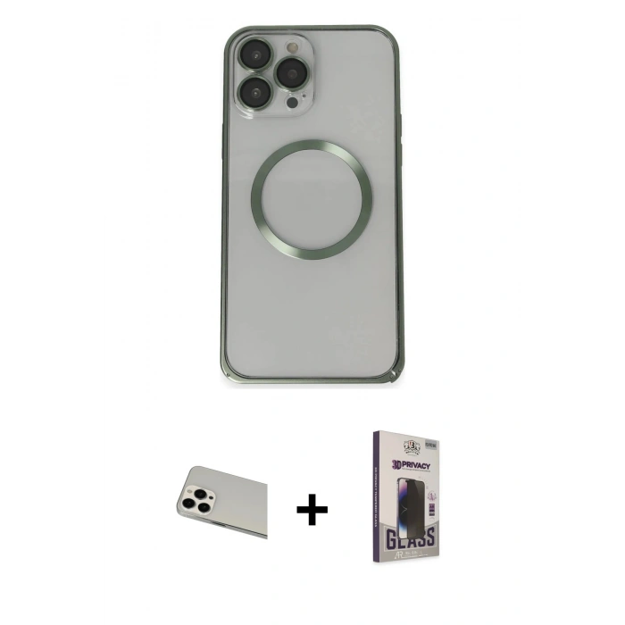 MARSİLYAN™- iPhone 13 Pro Max Kılıf Ahenk Işık Serisi - Siyah Bilvis Hayalet Cam Ekran Koruyucu + Rainbow Kamera Lens Koruma Cam - BZ