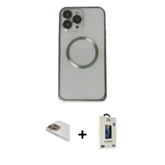 MARSİLYAN™- iPhone 13 Pro Max Kılıf Ahenk Işık Serisi - Siyah Bilvis Hayalet Cam Ekran Koruyucu + Gold Pers Alüminyum Kamera Lens