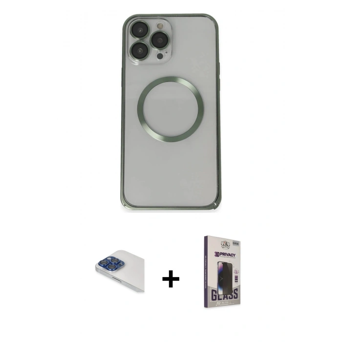 MARSİLYAN™- iPhone 13 Pro Max Kılıf Ahenk Işık Serisi - Siyah Bilvis Hayalet Cam Ekran Koruyucu + Pers Alüminyum Kamera Lens - LT