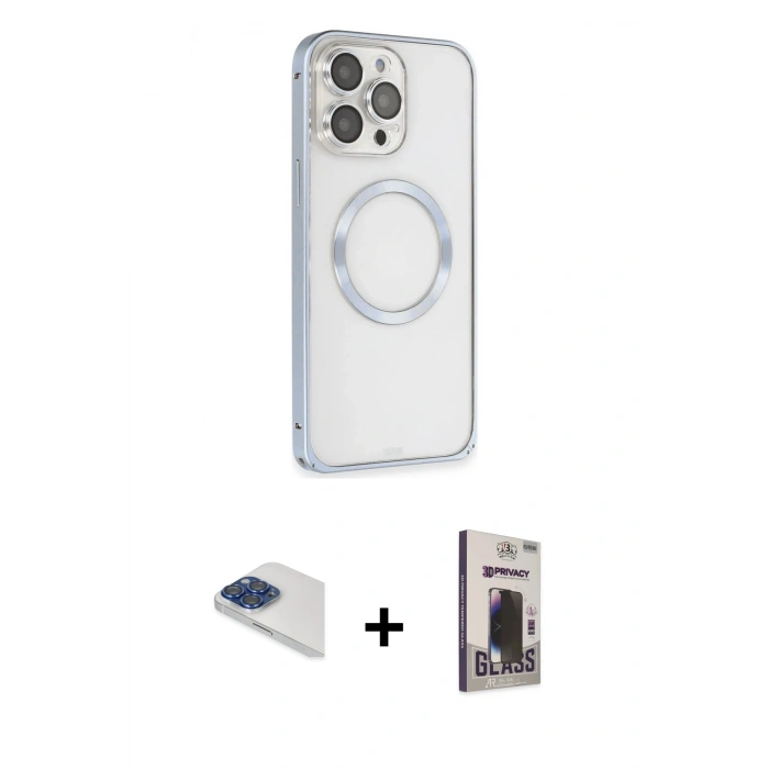MARSİLYAN™- iPhone 13 Pro Max Kılıf Ahenk Işık Serisi - Siyah Bilvis Hayalet Cam Ekran Koruyucu + Pers Alüminyum Kamera Lens - LT