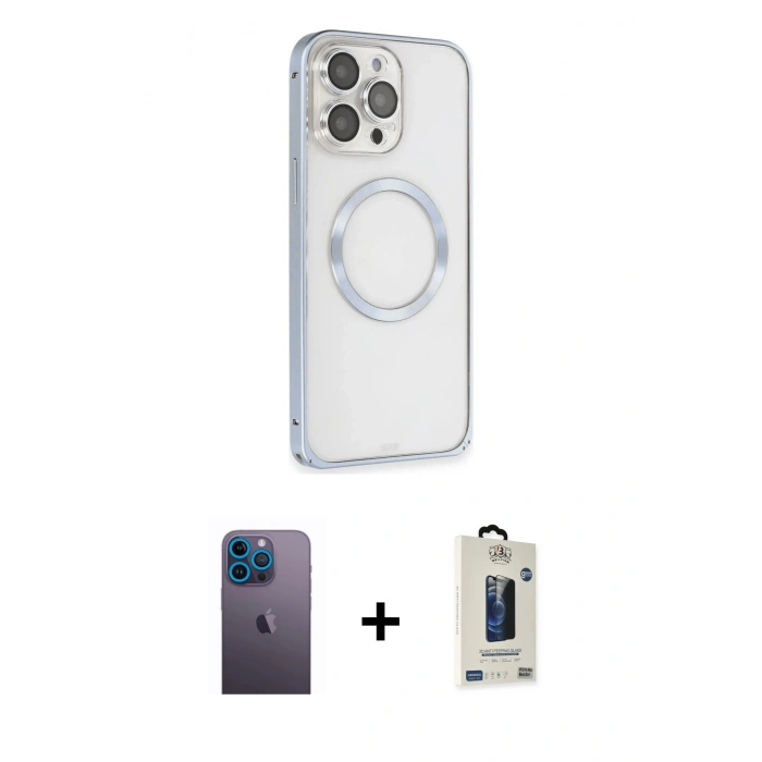 MARSİLYAN™- iPhone 13 Pro Max Kılıf Ahenk Işık Serisi - Siyah Bilvis Hayalet Cam Ekran Koruyucu + Neon Fosforlu Kamera Lens - MI