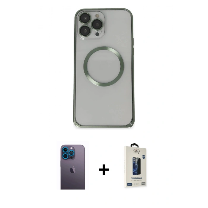 MARSİLYAN™- iPhone 13 Pro Max Kılıf Ahenk Işık Serisi - Siyah Bilvis Hayalet Cam Ekran Koruyucu + Neon Fosforlu Kamera Lens - MI
