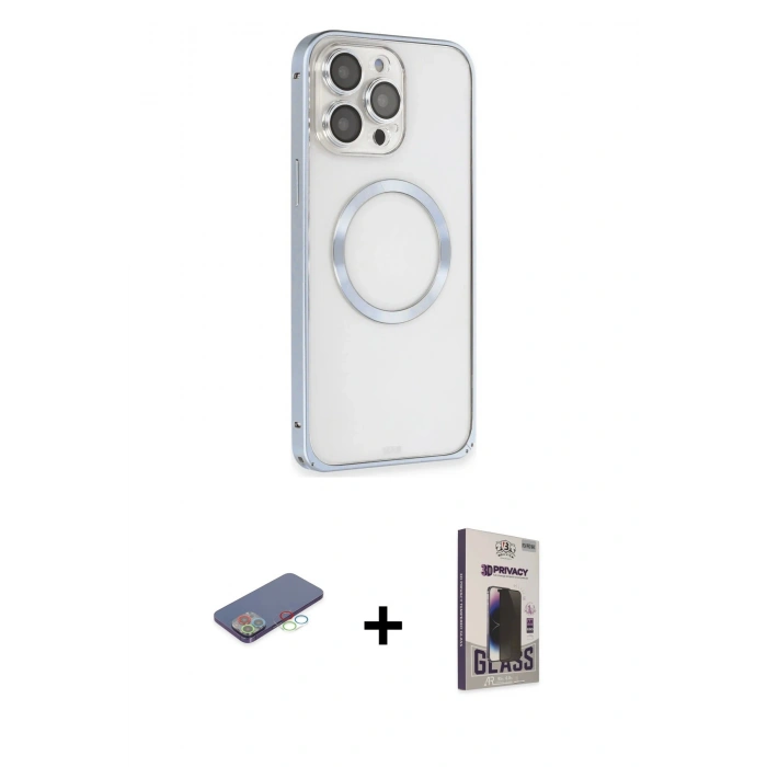 MARSİLYAN™- iPhone 13 Pro Max Kılıf Ahenk Işık Serisi - Siyah Bilvis Hayalet Cam Ekran Koruyucu + Renkli Kamera Lens Koruma Cam - MI