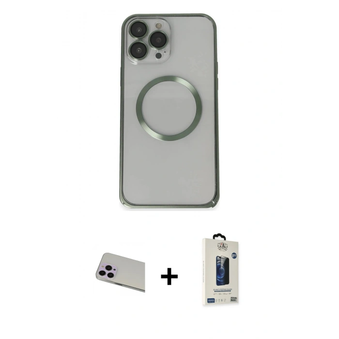 MARSİLYAN™- iPhone 13 Pro Max Kılıf Ahenk Işık Serisi - Siyah Bilvis Hayalet Cam Ekran Koruyucu + Rainbow Kamera Lens Koruma Cam - MR