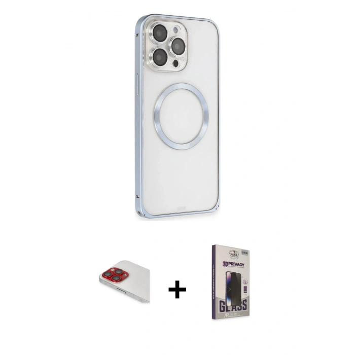 MARSİLYAN™- iPhone 13 Pro Max Kılıf Ahenk Işık Serisi - Siyah Bilvis Hayalet Cam Ekran Koruyucu + Pers Alüminyum Kamera Lens - KI