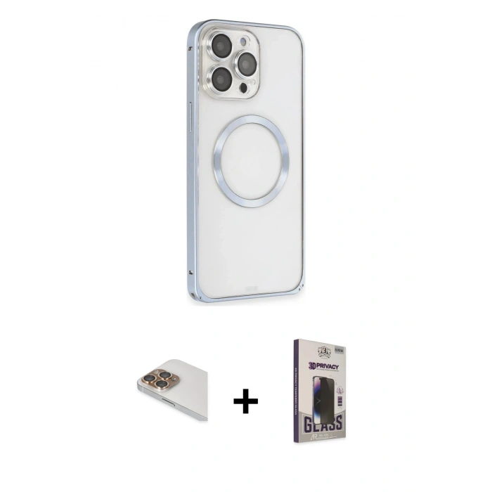MARSİLYAN™- iPhone 13 Pro Max Kılıf Ahenk Işık Serisi - Siyah Bilvis Hayalet Cam Ekran Koruyucu + Pers Alüminyum Kamera Lens - GD