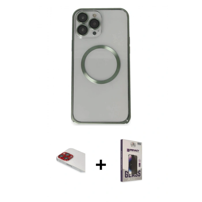 MARSİLYAN™- iPhone 13 Pro Max Kılıf Ahenk Işık Serisi - Siyah Bilvis Hayalet Cam Ekran Koruyucu + Pers Alüminyum Kamera Lens - KI