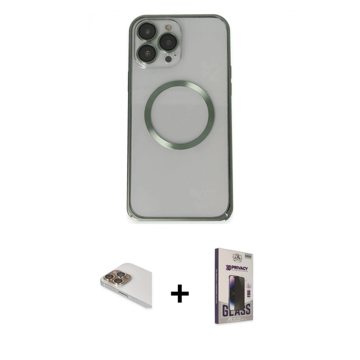 MARSİLYAN™- iPhone 13 Pro Max Kılıf Ahenk Işık Serisi - Siyah Bilvis Hayalet Cam Ekran Koruyucu + Pers Alüminyum Kamera Lens - GD