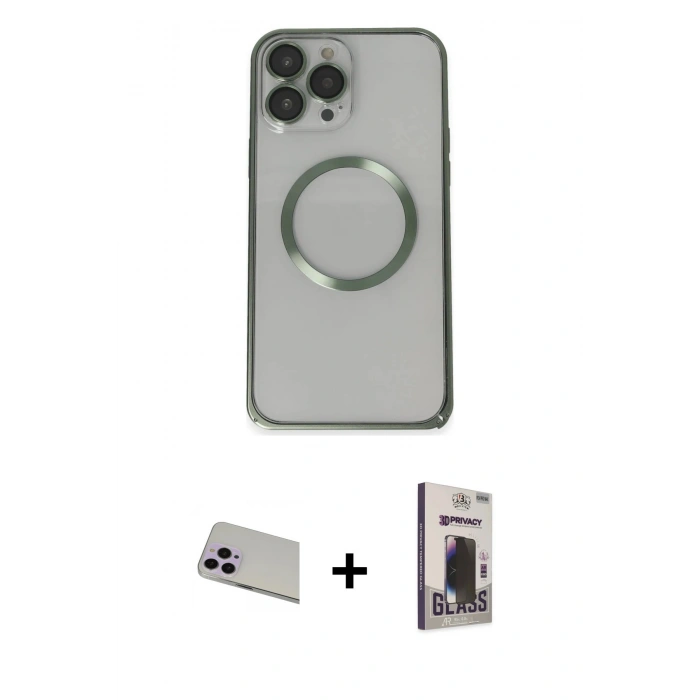 MARSİLYAN™- iPhone 13 Pro Max Kılıf Ahenk Işık Serisi - Siyah Bilvis Hayalet Cam Ekran Koruyucu + Rainbow Kamera Lens Koruma Cam - MR