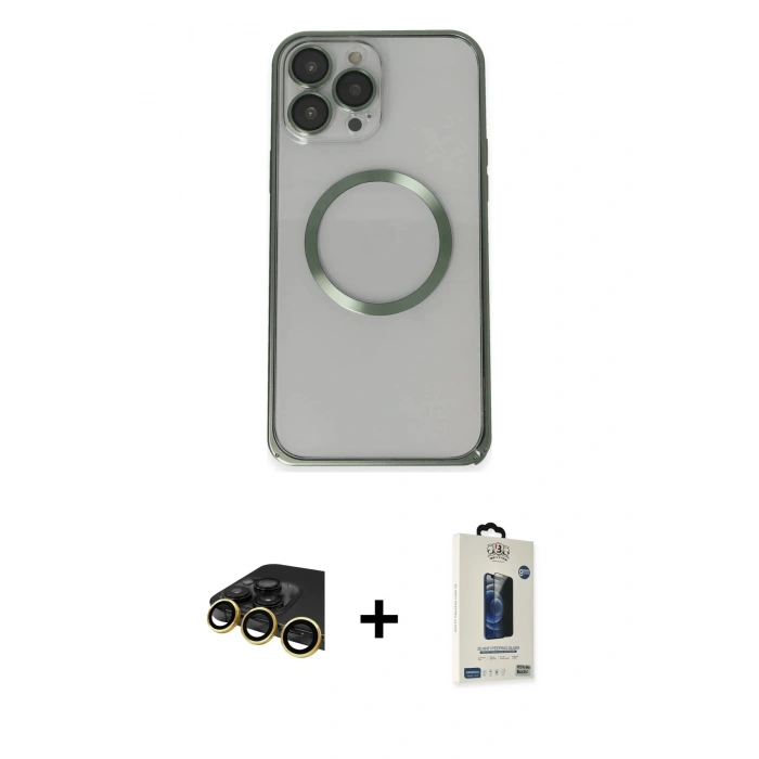 MARSİLYAN™- iPhone 13 Pro Max Kılıf Ahenk Işık Serisi - Siyah Bilvis Hayalet Cam Ekran Koruyucu + Raze Metal Kamera Lens - GD