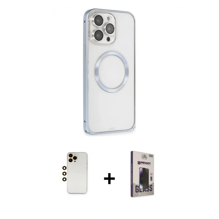 MARSİLYAN™- iPhone 13 Pro Max Kılıf Ahenk Işık Serisi - Siyah Bilvis Hayalet Cam Ekran Koruyucu + Shine Kamera Lens - GD