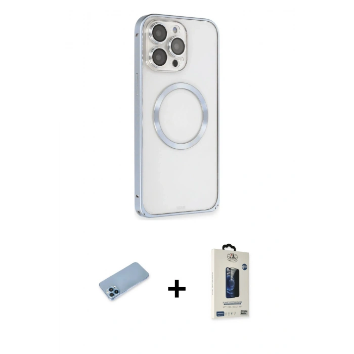 MARSİLYAN™- iPhone 13 Pro Max Kılıf Ahenk Işık Serisi - Siyah Bilvis Hayalet Cam Ekran Koruyucu + Shine Kamera Lens Koruma Cam - MI