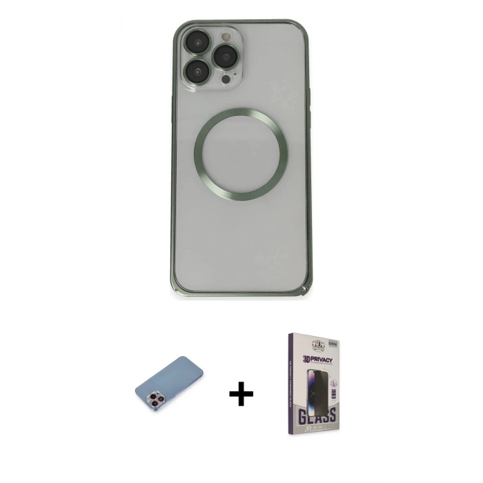 MARSİLYAN™- iPhone 13 Pro Max Kılıf Ahenk Işık Serisi - Siyah Bilvis Hayalet Cam Ekran Koruyucu + Shine Kamera Lens Koruma Cam - PE
