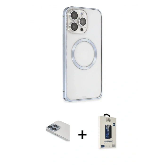 MARSİLYAN™- iPhone 13 Pro Max Kılıf Ahenk Işık Serisi - Siyah Bilvis Hayalet Cam Ekran Koruyucu + Pers Alüminyum Kamera Lens - SABE