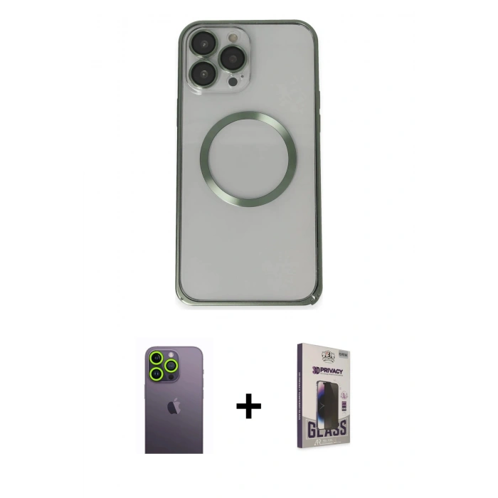 MARSİLYAN™- iPhone 13 Pro Max Kılıf Ahenk Işık Serisi - Siyah Bilvis Hayalet Cam Ekran Koruyucu + Neon Fosforlu Kamera Lens - YL