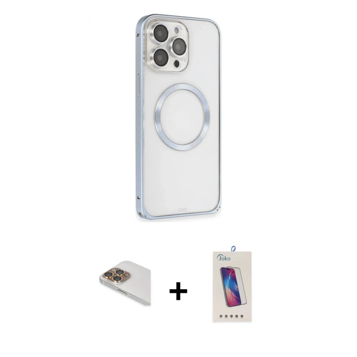 MARSİLYAN™- iPhone 13 Pro Max Kılıf Ahenk Işık Serisi - Siyah Joko 5D Cam + Pers Alüminyum Kamera Lens - GD