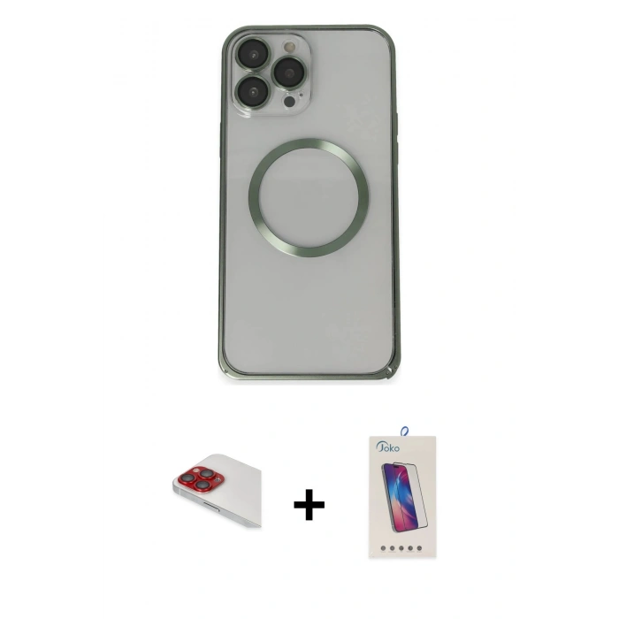 MARSİLYAN™- iPhone 13 Pro Max Kılıf Ahenk Işık Serisi - Siyah Joko 5D Cam + Pers Alüminyum Kamera Lens - KI