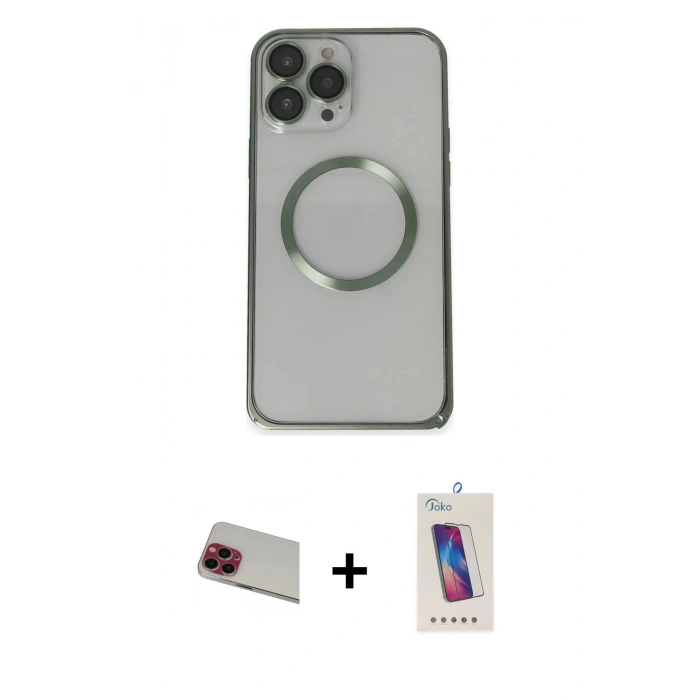 MARSİLYAN™- iPhone 13 Pro Max Kılıf Ahenk Işık Serisi - Siyah Joko 5D Cam + Kırmızı Rainbow Kamera Lens Koruma Cam