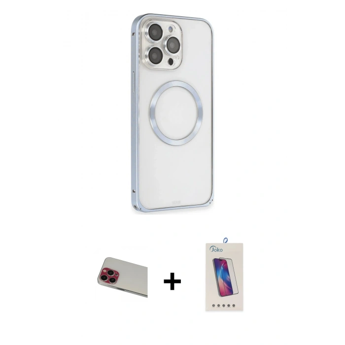 MARSİLYAN™- iPhone 13 Pro Max Kılıf Ahenk Işık Serisi - Siyah Joko 5D Cam + Kırmızı Rainbow Kamera Lens Koruma Cam