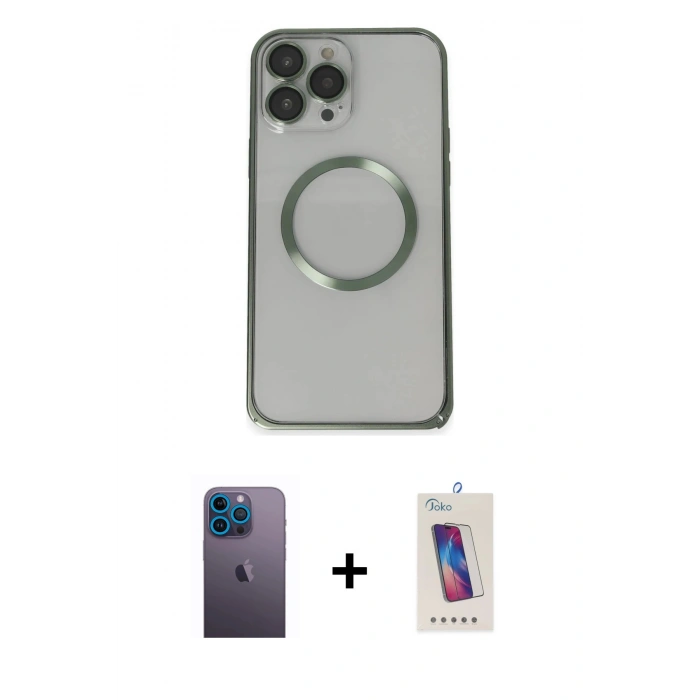 MARSİLYAN™- iPhone 13 Pro Max Kılıf Ahenk Işık Serisi - Siyah Joko 5D Cam + Neon Fosforlu Kamera Lens - MI