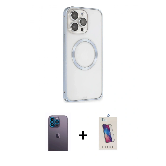 MARSİLYAN™- iPhone 13 Pro Max Kılıf Ahenk Işık Serisi - Siyah Joko 5D Cam + Neon Fosforlu Kamera Lens - MI