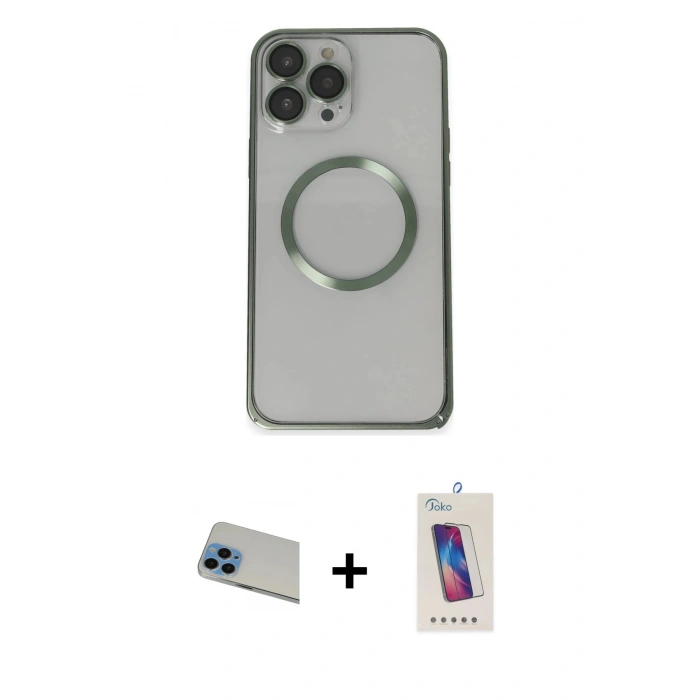 MARSİLYAN™- iPhone 13 Pro Max Kılıf Ahenk Işık Serisi - Siyah Joko 5D Cam + Rainbow Kamera Lens Koruma Cam - MI