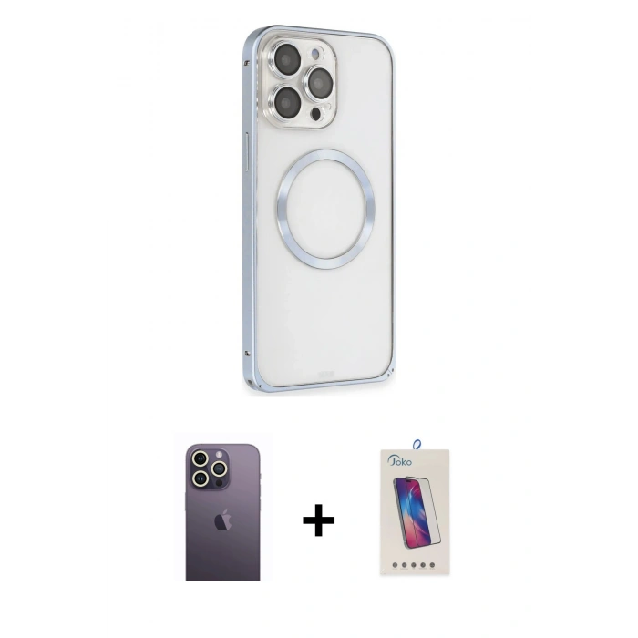 MARSİLYAN™- iPhone 13 Pro Max Kılıf Ahenk Işık Serisi - Siyah Joko 5D Cam + Neon Fosforlu Kamera Lens - BZ