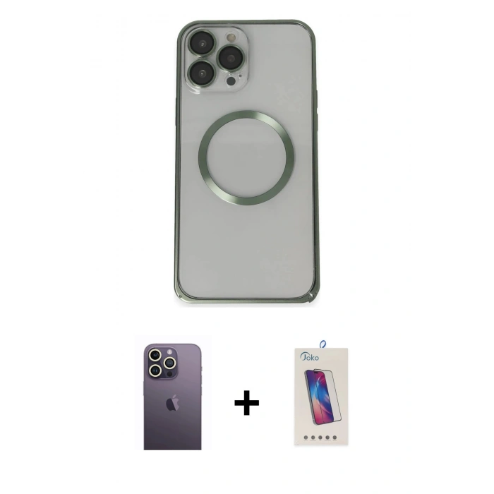 MARSİLYAN™- iPhone 13 Pro Max Kılıf Ahenk Işık Serisi - Siyah Joko 5D Cam + Neon Fosforlu Kamera Lens - BZ