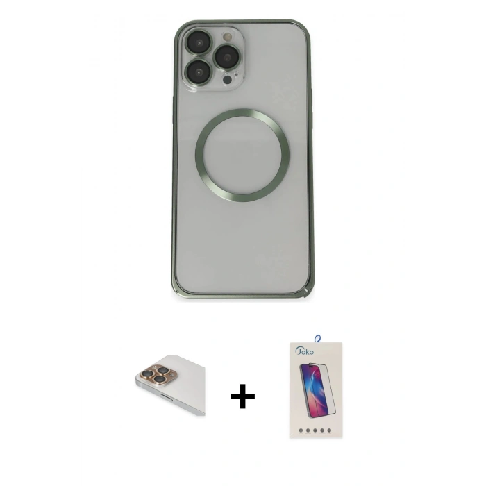 MARSİLYAN™- iPhone 13 Pro Max Kılıf Ahenk Işık Serisi - Siyah Joko 5D Cam + Pers Alüminyum Kamera Lens - GD