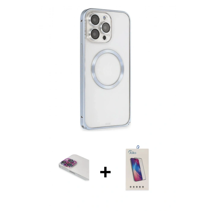 MARSİLYAN™- iPhone 13 Pro Max Kılıf Ahenk Işık Serisi - Siyah Joko 5D Cam + Pers Alüminyum Kamera Lens - GI