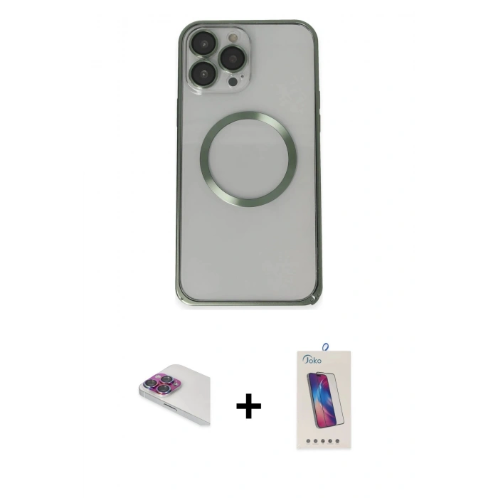 MARSİLYAN™- iPhone 13 Pro Max Kılıf Ahenk Işık Serisi - Siyah Joko 5D Cam + Pers Alüminyum Kamera Lens - GI