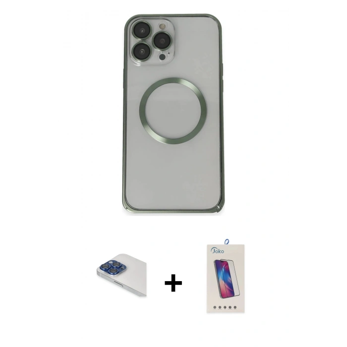 MARSİLYAN™- iPhone 13 Pro Max Kılıf Ahenk Işık Serisi - Siyah Joko 5D Cam + Pers Alüminyum Kamera Lens - LT
