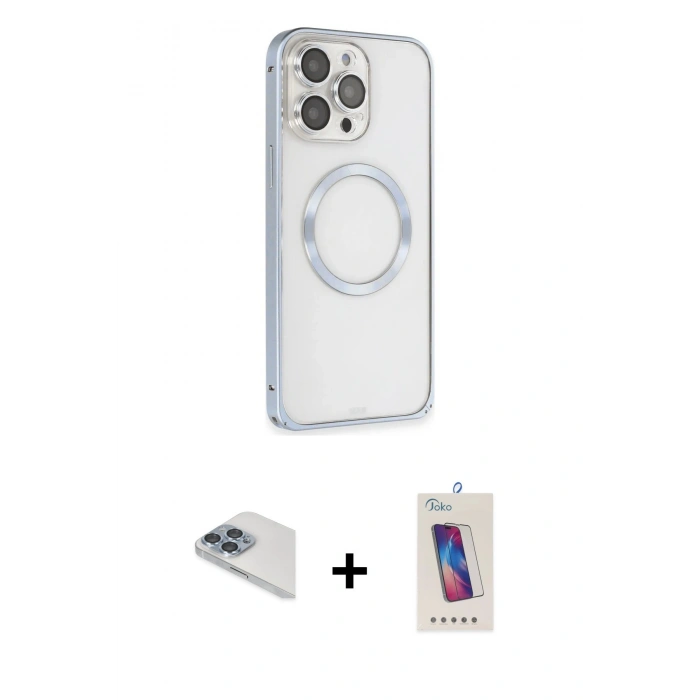 MARSİLYAN™- iPhone 13 Pro Max Kılıf Ahenk Işık Serisi - Siyah Joko 5D Cam + Pers Alüminyum Kamera Lens - SABE