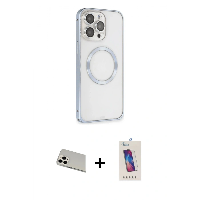 MARSİLYAN™- iPhone 13 Pro Max Kılıf Ahenk Işık Serisi - Siyah Joko 5D Cam + Rainbow Kamera Lens Koruma Cam - BZ